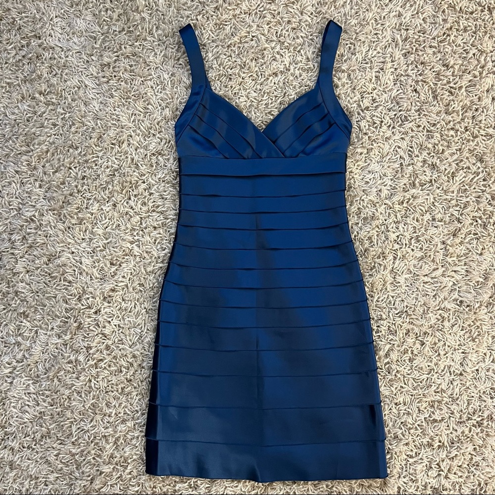 BCBG Blue Satin Tiered Dress